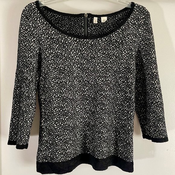 Anthropologie Moth Lana Black/White Textured Chenille Scoop Pullover Sweater M - Picture 10 of 13